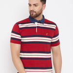 Men's Red Cotton Striped Polos