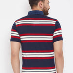 Men's Navy Blue Cotton Striped Polos