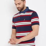 Men's Navy Blue Cotton Striped Polos