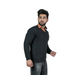Men's V-Neck Solid Blended Wool Dark Grey Sweater