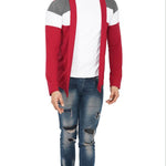 Stylish Maroon White & Grey Melange Cut & Sew Full Sleeve Open Long Shrug for Men