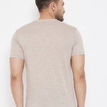 Men's Beige Printed Cotton Round Neck Tees