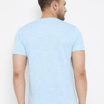Men's Blue Printed Cotton Round Neck Tees