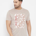 Men's Beige Printed Cotton Round Neck Tees