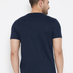 Men's Navy Blue Printed Cotton Round Neck Tees