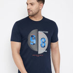 Men's Navy Blue Printed Cotton Round Neck Tees