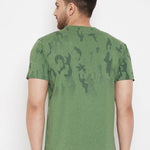 Men's Green Printed Cotton Round Neck Tees