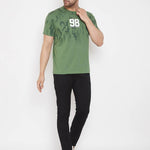Men's Green Printed Cotton Round Neck Tees