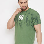 Men's Green Printed Cotton Round Neck Tees