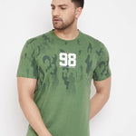 Men's Green Printed Cotton Round Neck Tees