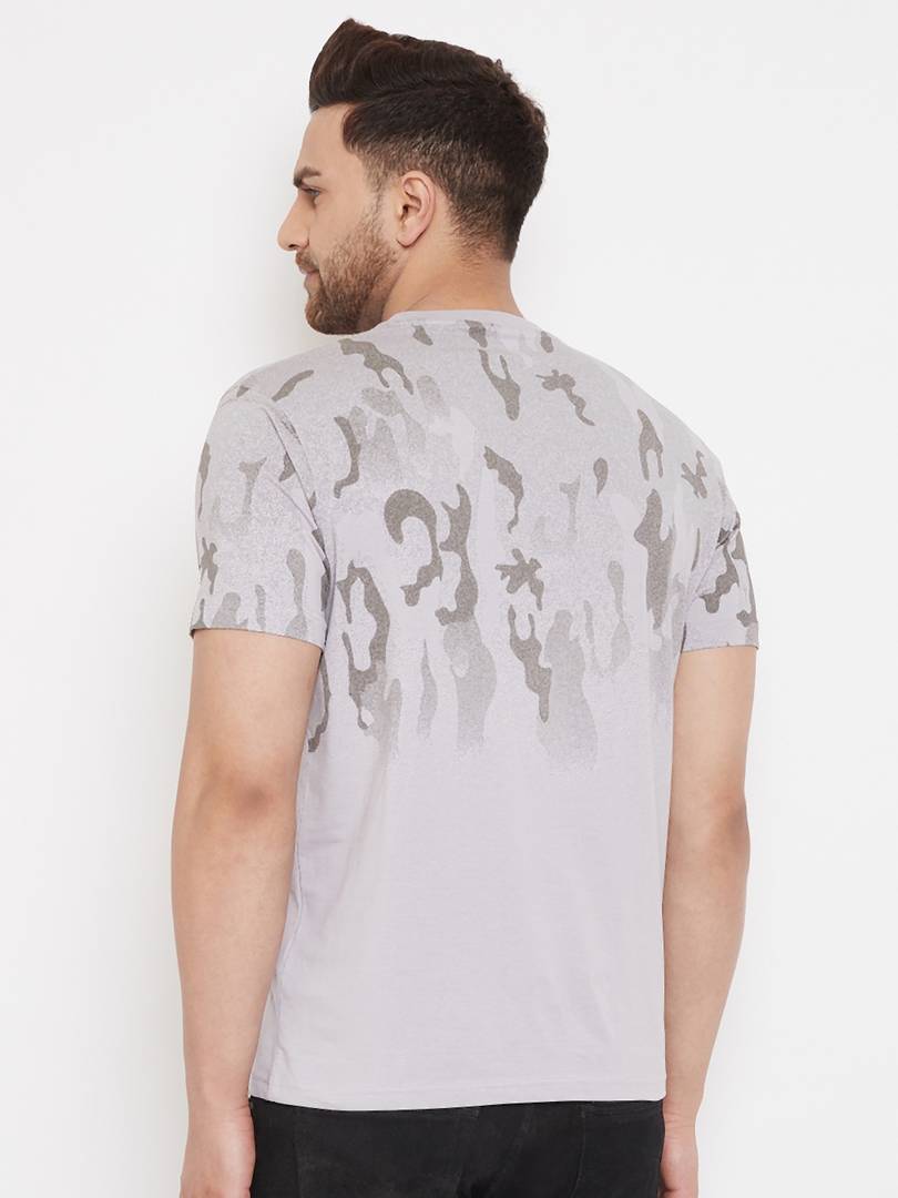 Men's Grey Printed Cotton Round Neck Tees