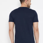Men's Navy Blue Printed Cotton Round Neck Tees