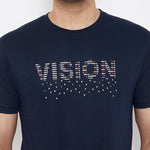 Men's Navy Blue Printed Cotton Round Neck Tees