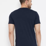 Men's Navy Blue Printed Cotton Round Neck Tees