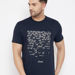 Men's Navy Blue Printed Cotton Round Neck Tees
