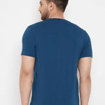 Men's Blue Printed Cotton Round Neck Tees