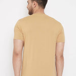 Men's Beige Printed Cotton Round Neck Tees