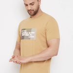 Men's Beige Printed Cotton Round Neck Tees