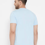 Men's Blue Printed Cotton Round Neck Tees