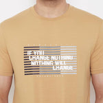Men's Beige Printed Cotton Round Neck Tees