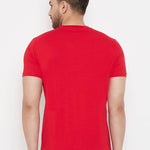 Men's Red Printed Cotton Round Neck Tees