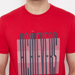 Men's Red Printed Cotton Round Neck Tees