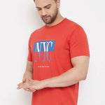 Men's Brown Printed Cotton Round Neck Tees