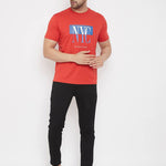 Men's Brown Printed Cotton Round Neck Tees