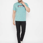 Men's Blue Printed Cotton Round Neck Tees