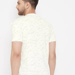 Men's Off White Printed Cotton Round Neck Tees