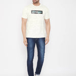 Men's Off White Printed Cotton Round Neck Tees