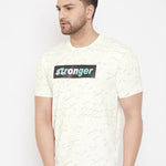 Men's Off White Printed Cotton Round Neck Tees