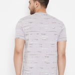 Men's Grey Printed Cotton Round Neck Tees