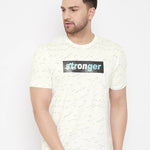 Men's Off White Printed Cotton Round Neck Tees