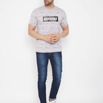 Men's Grey Printed Cotton Round Neck Tees