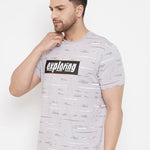Men's Grey Printed Cotton Round Neck Tees