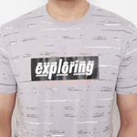 Men's Grey Printed Cotton Round Neck Tees