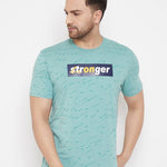 Men's Blue Printed Cotton Round Neck Tees