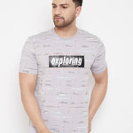 Men's Grey Printed Cotton Round Neck Tees
