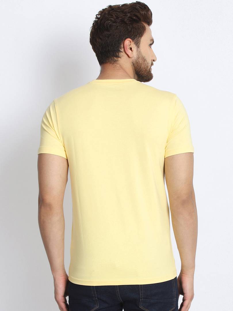 Men's Yellow Printed Cotton Round Neck Tees