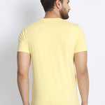 Men's Yellow Printed Cotton Round Neck Tees