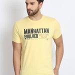 Men's Yellow Printed Cotton Round Neck Tees