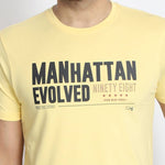 Men's Yellow Printed Cotton Round Neck Tees