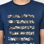 Men's Blue Printed Cotton Round Neck Tees