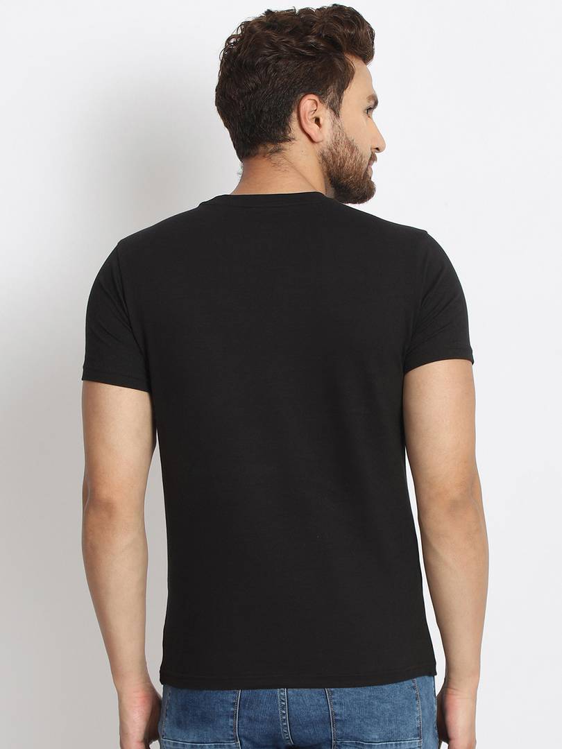 Men's Black Printed Cotton Round Neck Tees