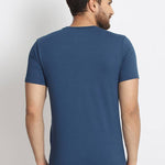 Men's Blue Printed Cotton Round Neck Tees