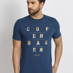 Men's Blue Printed Cotton Round Neck Tees