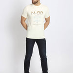 Men's Off White Printed Cotton Round Neck Tees