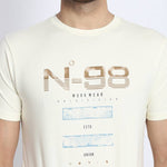 Men's Off White Printed Cotton Round Neck Tees