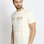 Men's Off White Printed Cotton Round Neck Tees